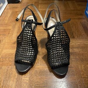 Black Woven Sandal Heels